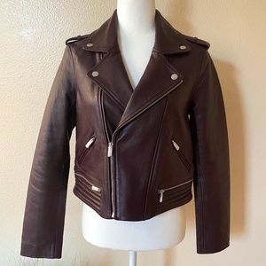 Maje leather biker jacket, burgundy, size 42/12